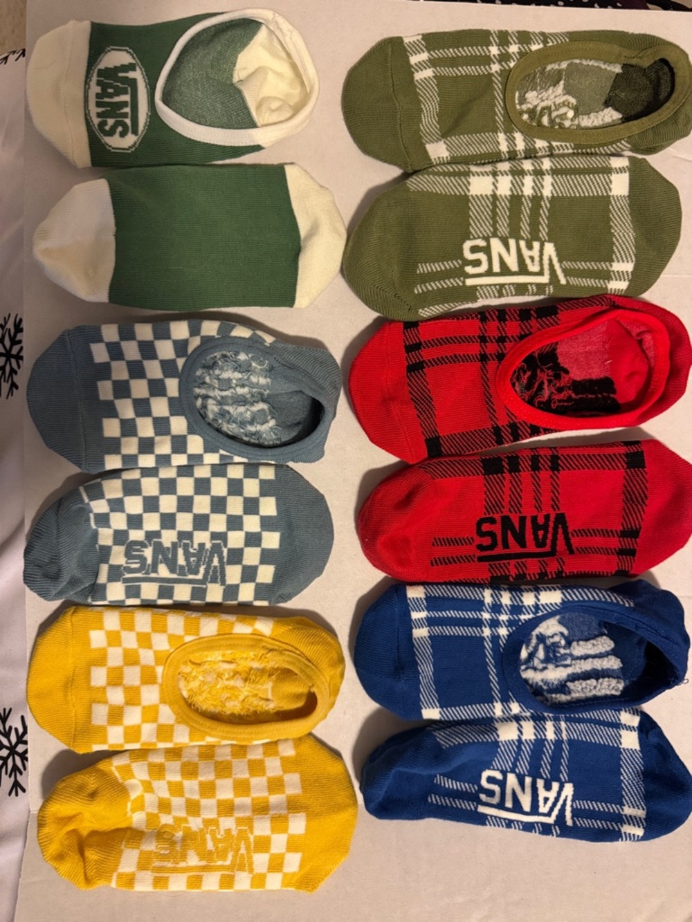 Vans No-Show Sock Pack - Green, Olive, Gray, Red, Yellow, Blue